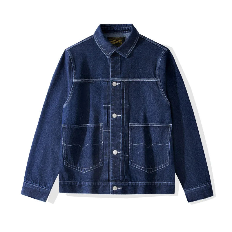 Retro Stripe Denim Jacket for Men 100% Cotton Vintage Workwear Safari Coat American Casual Outdoor Blues Heavy Duty Jacket