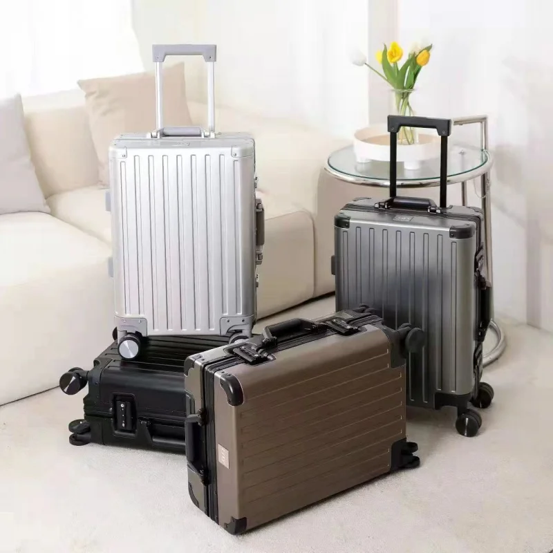 Luxury aluminum magnesium alloy luggage women\'s and men\'s aluminumalloyrodbox frame metal travel boxPassword boxuniversal wheel