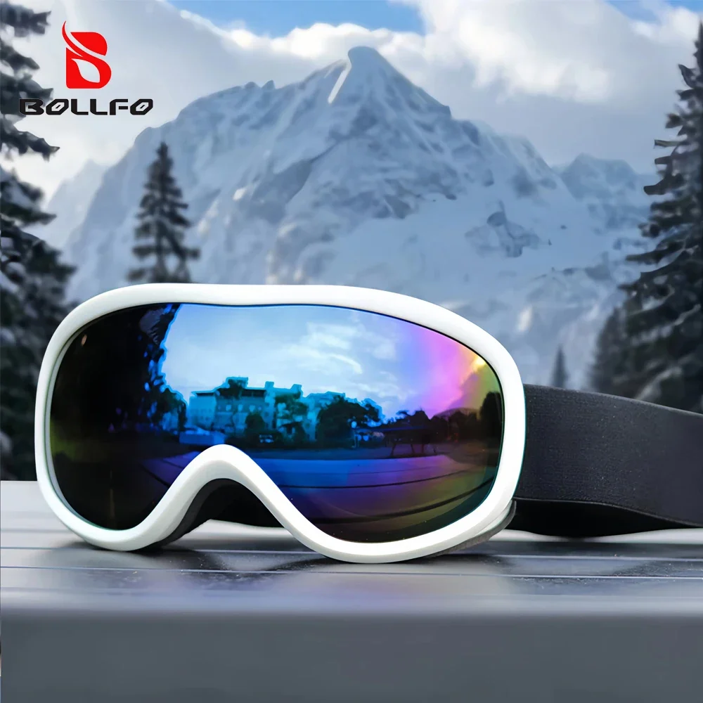 BOLLFO Moto Snowboard Goggles Double Layer Anti-Fog UV400 8-Layer REVO Coated Winter Skiing And Driving Glasses for Men & Women