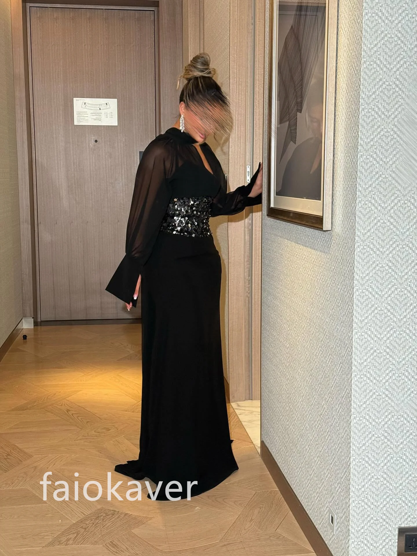Elegant Black Mermaid Evening Dresses Glitter Sequins Chiffon Women Prom Gowns Floor Length Customized Special Occasion Dress