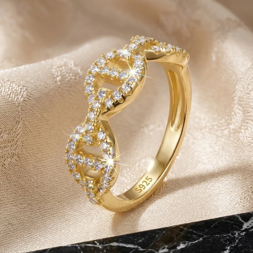925 Sterling Silver Infinity Shape Pave Moissanite Ring D VVS1 Stackable Promise Wedding Fine Jewelry For Women