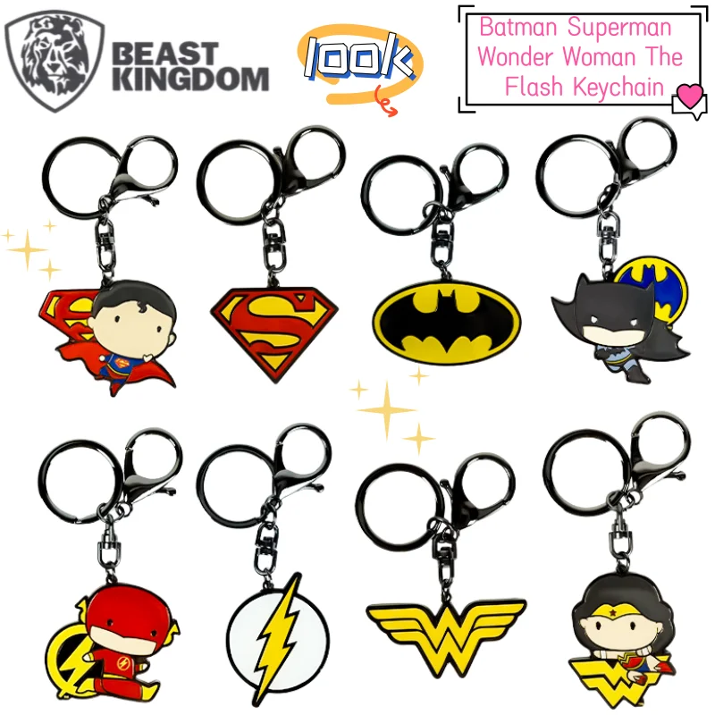 BeastKingdom Batman Superman Wonder Woman The Flash 2D llavero de Metal creativo periférico de animé mochila colgante regalo