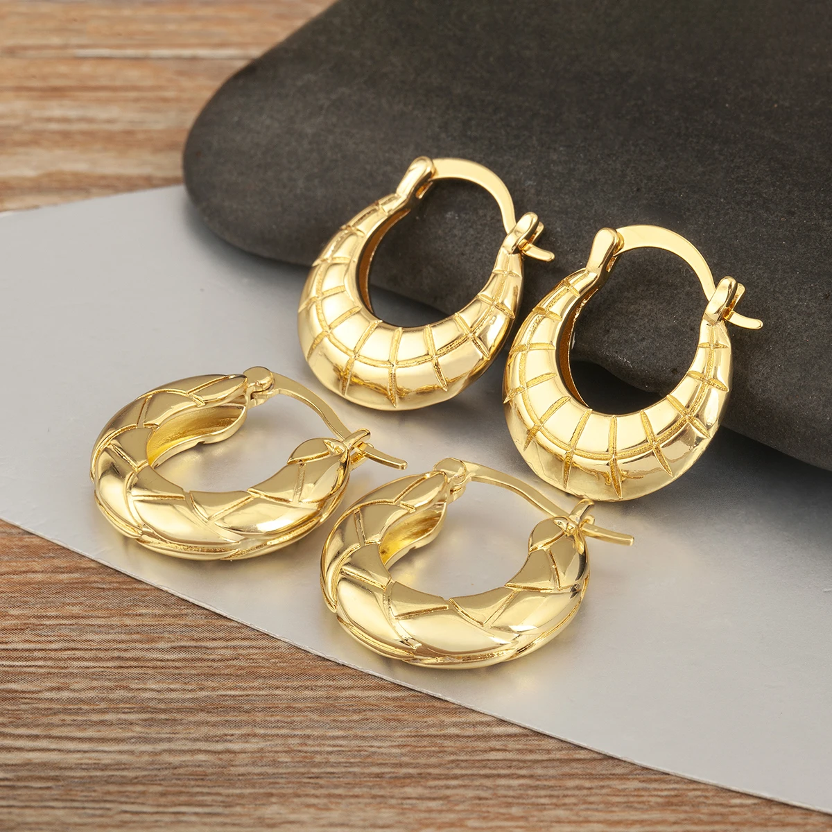 Nidin-Boucles d'oreilles créoles cercle pour femmes, bijoux d'oreille haut de gamme, cuivre géométrique irrégulier, accessoire de mode, 6 styles au choix, vente en gros