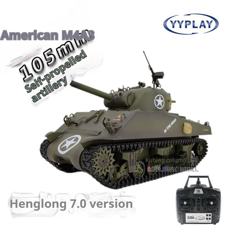 Henglong 3898 American Sherman M4A3 1:16 Smoke Simulation Off road Remote Controlled Tank Telescopic Gun Tube Military Model Toy