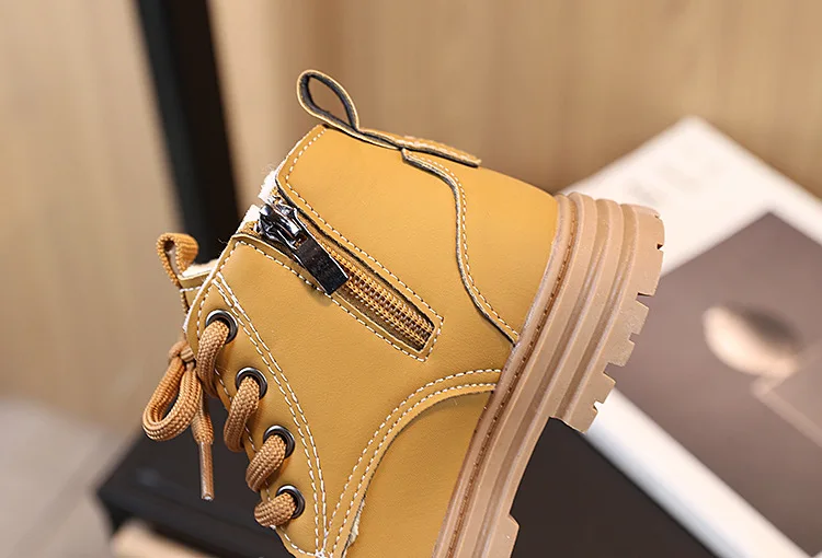Schneestiefel für Jungen, Retro-Design, rutschfeste Schuhe für Kinder, seitlicher Reißverschluss, Winterstiefel mit Plüschfutter, rutschfeste Lederstiefel, Größe 21–30. – Detail 16