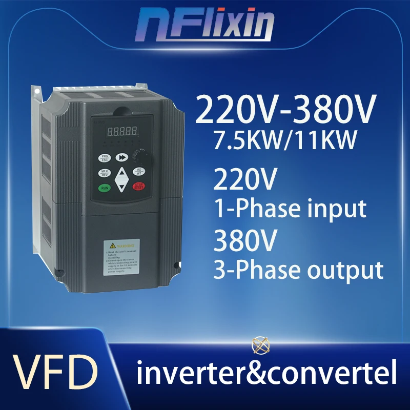 2.2KW/4KW/5.5KW/7.5KW VFD Inverter Frequency converter single phase 220v input to 3phase 380V output for 5HP motor