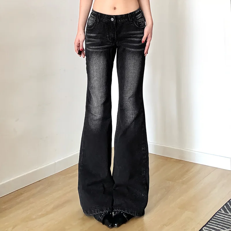 

Street simple wind black gray wash water to do old slim slim jeans low waist base everything casual pants