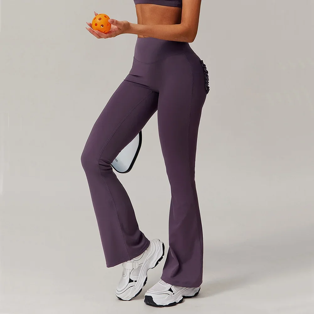 ارتفاع الخصر المرأة واسعة الساق عالية تمتد اليوغا طماق عارية الشعور ضغط اللياقة البدنية ملابس العمل مع جيوب اليوغا جرس قيعان