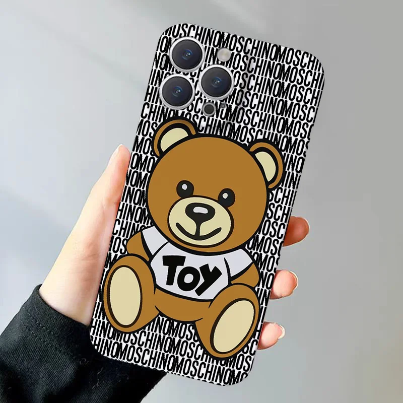 M-Moschinoes Bear Precise Hole Matching Film Phone Case for iPhone 15 14 13 12 11 Pro Max X XR XS MAX 16Plus Shockproof Luxury