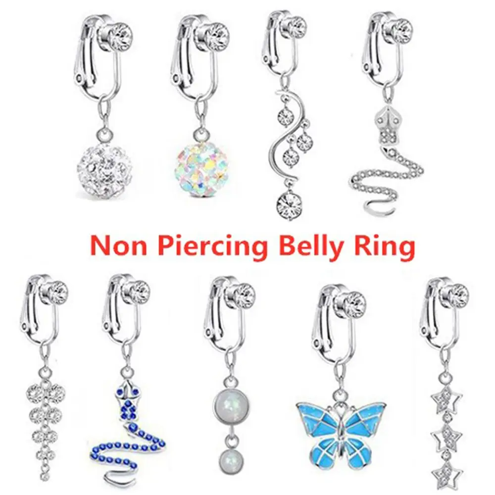 Moda feminina clipe de cartilagem não piercing umbigo anel falso umbigo anéis corpo jóias falso barriga piercing