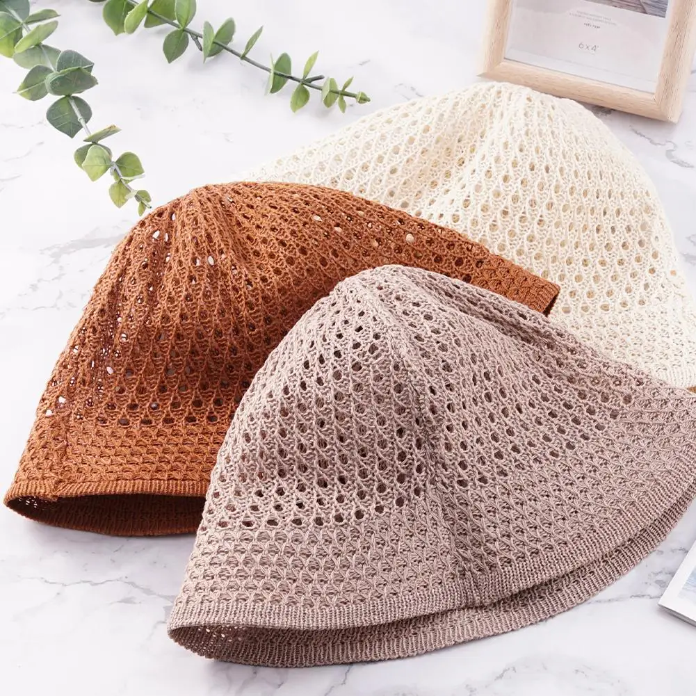 Summer Sunscreen Crochet Floppy Hat Women Hollowed Out Fisherman Bucket Hat Foldable Korea Fashion Outdoor Sun Blocking Cap