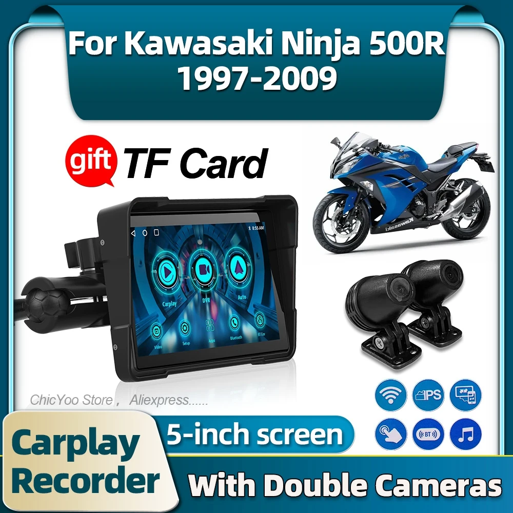 

Motorcycle Recorder Carplay Display Screen Portable Wireless Monitor For Kawasaki Ninja 500R 1997 1998 1999 2000 2001 2002-2009