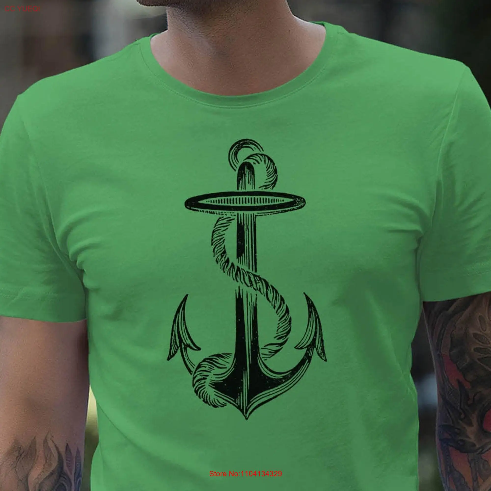 Moon Mouse Apparel White Ship Anchor Adult Cotton Crew T Shirt long or short sleeves