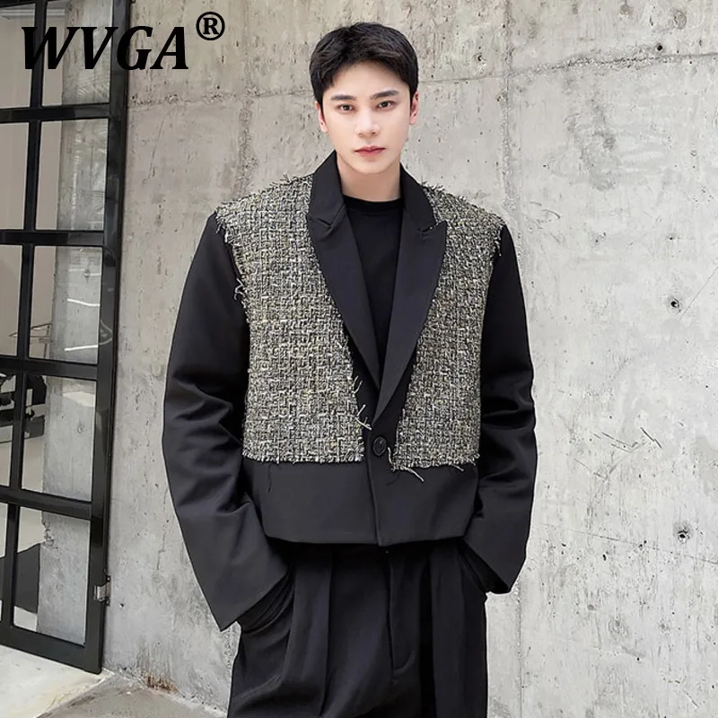 

WVGA Spring Autumn New Man Tide High Street Patchwork O-Neck Trendy Long Sleeve Short Jackets Niche Chic Casual Coats Ins W10544