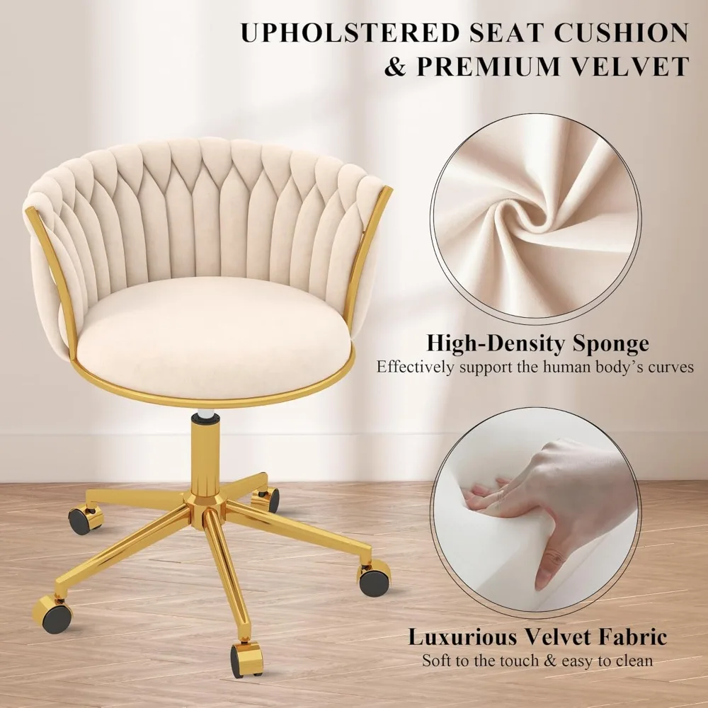 كرسي مكتب دوار مريح مع ارتفاع قابل للتعديل، كرسي بذراعين منزلي مريح يتميز بدعم الظهر المنسوج #4