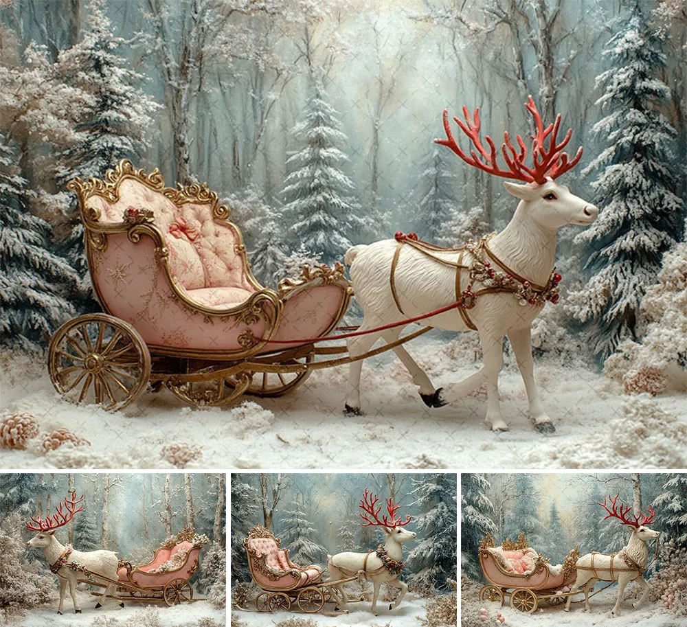 

Mehofond Photography Background Winter Christmas Snowy Forest Deer Xmas Tree Kids Family Portrait Decor Backdrop Photo Studio