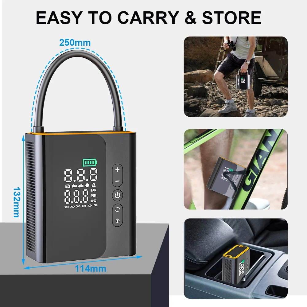 Portable Car Air Pump Single-cylinder 25mm Wireless Intelligent Tire Inflation Pump Multi-functional Air Pump for Motorcycle Car