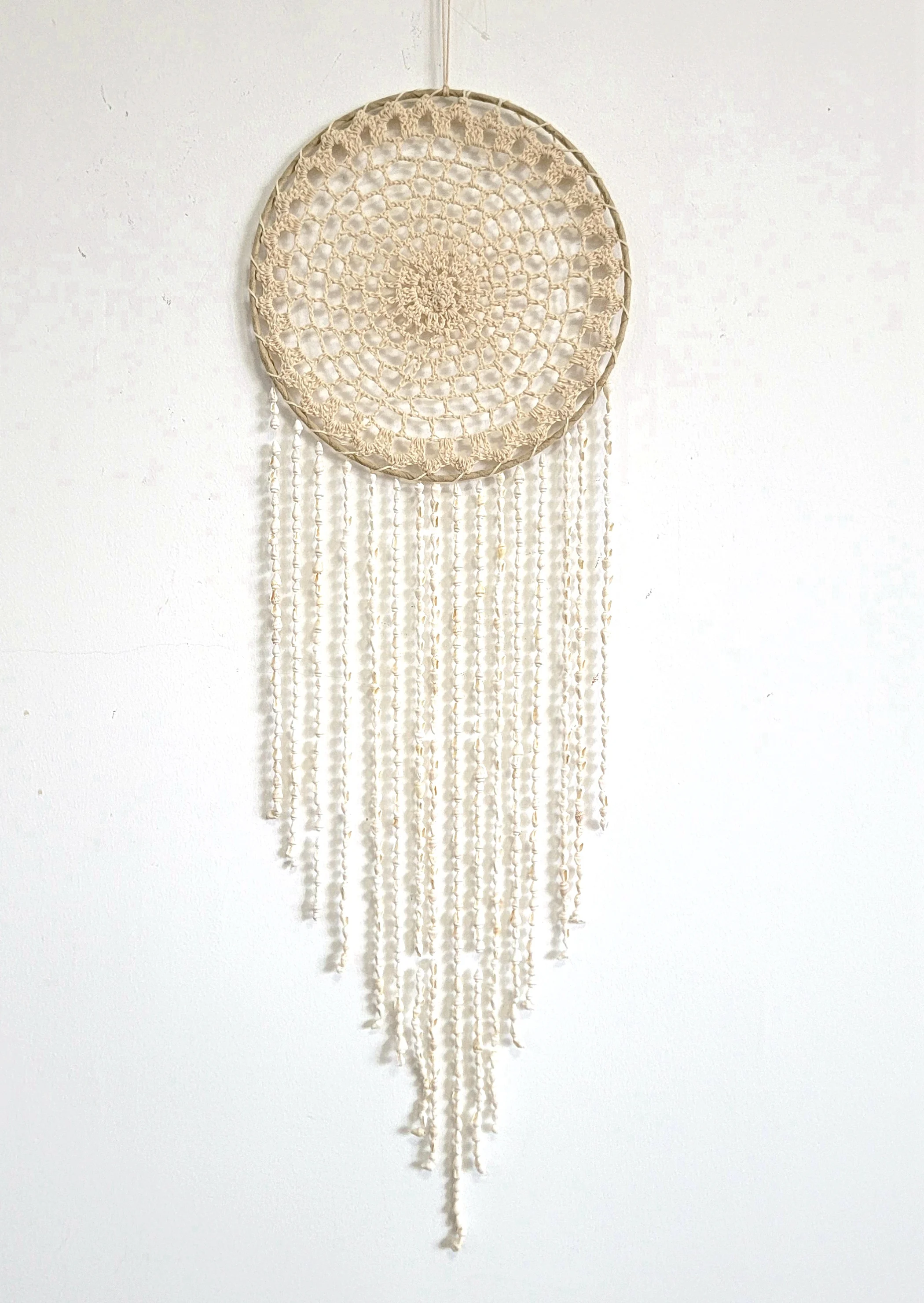 SEA SHELLS BOHO HANGING-DREAMCATCHER WITH SHELLS HANGER-WALL DECORATION, D25CM, H77CM