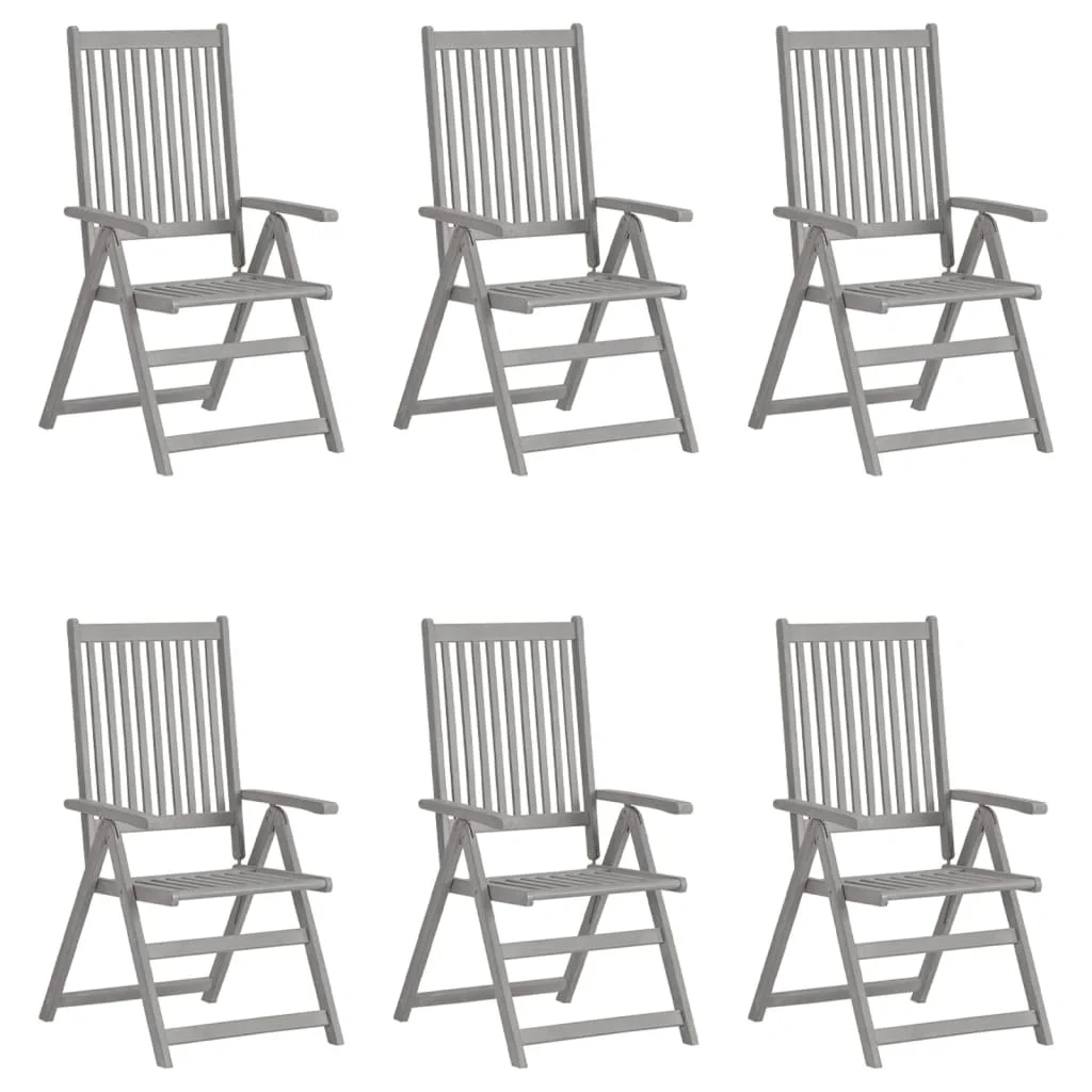 

Folding Garden Chair of 6, Solid Acacia Wood Outdoor Seat Chair, Patio Furniture Grey 57 x 69 x 110 cm