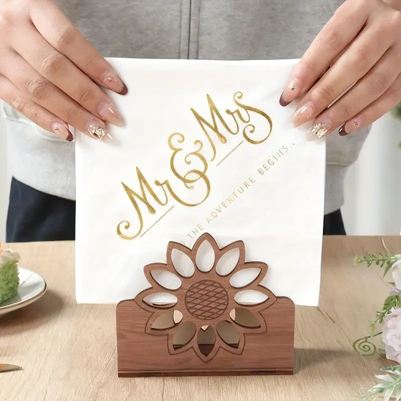 Rustic Sunflower Napkin Holder Premium Wooden Tissue Dispenser for Home Dining Table