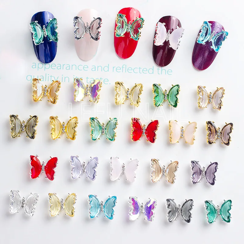 10Pcs Aurora Metal 3D Crystal Cute Butterfly Nail Art Rhinestones Deco Gorgeous 3D Butterfly Nail Art Rhinestone Decoration Set