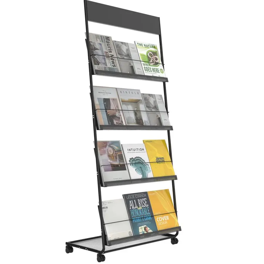 

Magazine Rack FloorStanding 4Layer with Wheels, Brochure Display Stand, Highhardness metal for Exhibitions, Office, and Any Org