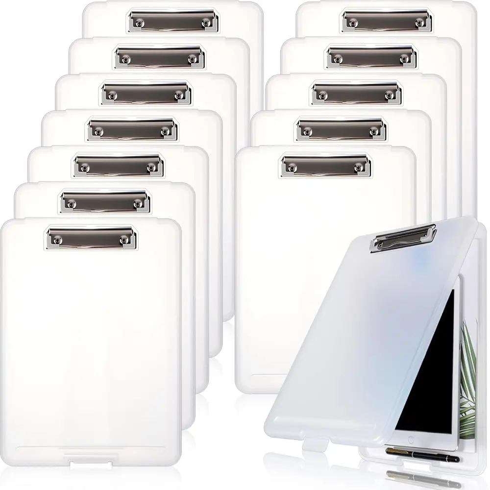 

12 Pieces Clipboard with Storage 9.5 x 13.5'' High Capacity Nursing Clip Boards with Pen Holder Black Binder Folder Paper Org