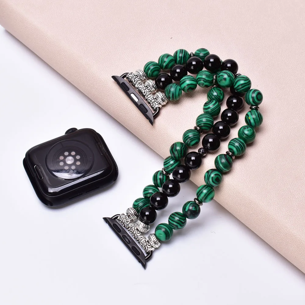 Malachite Black Agate Apple Watch Band 38mm 40mm 41mm 42mm 44mm 45mm Stone Beaded Bracelet Strap for Women Iwatch Series 1-SE