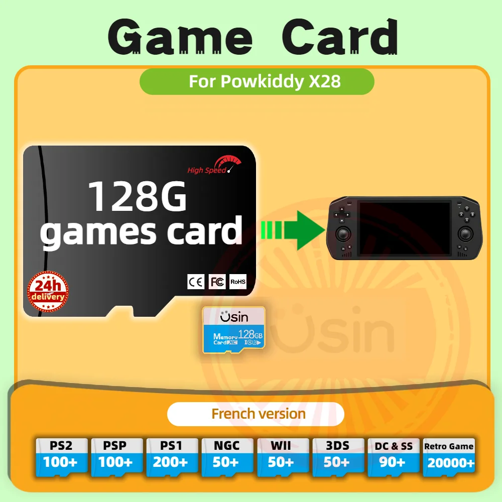 Memory Game Card For Powkiddy X28 X18S French Version Retro PS2 PSP Games Android Gaming portable Console SD TF H-speed 128G