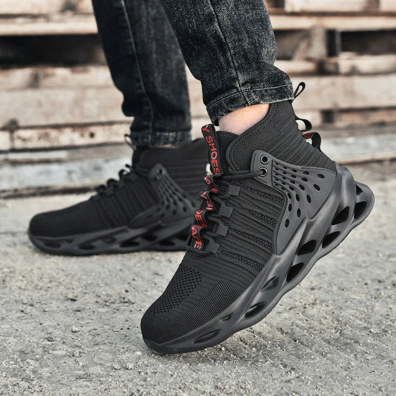 

Мужская тканая сетка на плоском каблуке с круглым носком и модная повседневная спортивная обувь большого размера до середины икры на мягкой подошве, устойчивая к проколам