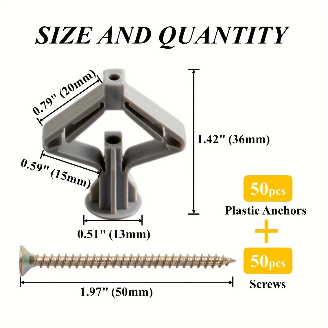 50 set  of hollow wall anchors with screws, butterfly expansion screw plugs for drywall and cement board, easy-to-install fasten