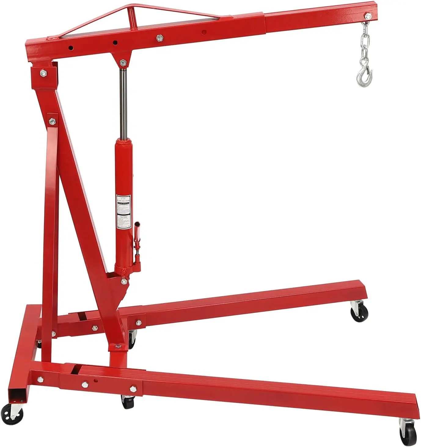 Hoist, Folding Engine Lift with 6 Wheels, Heavy Duty Steel Hydraulic Shop Engine Crane, Garage, Workshop, 4400 LBS, Red