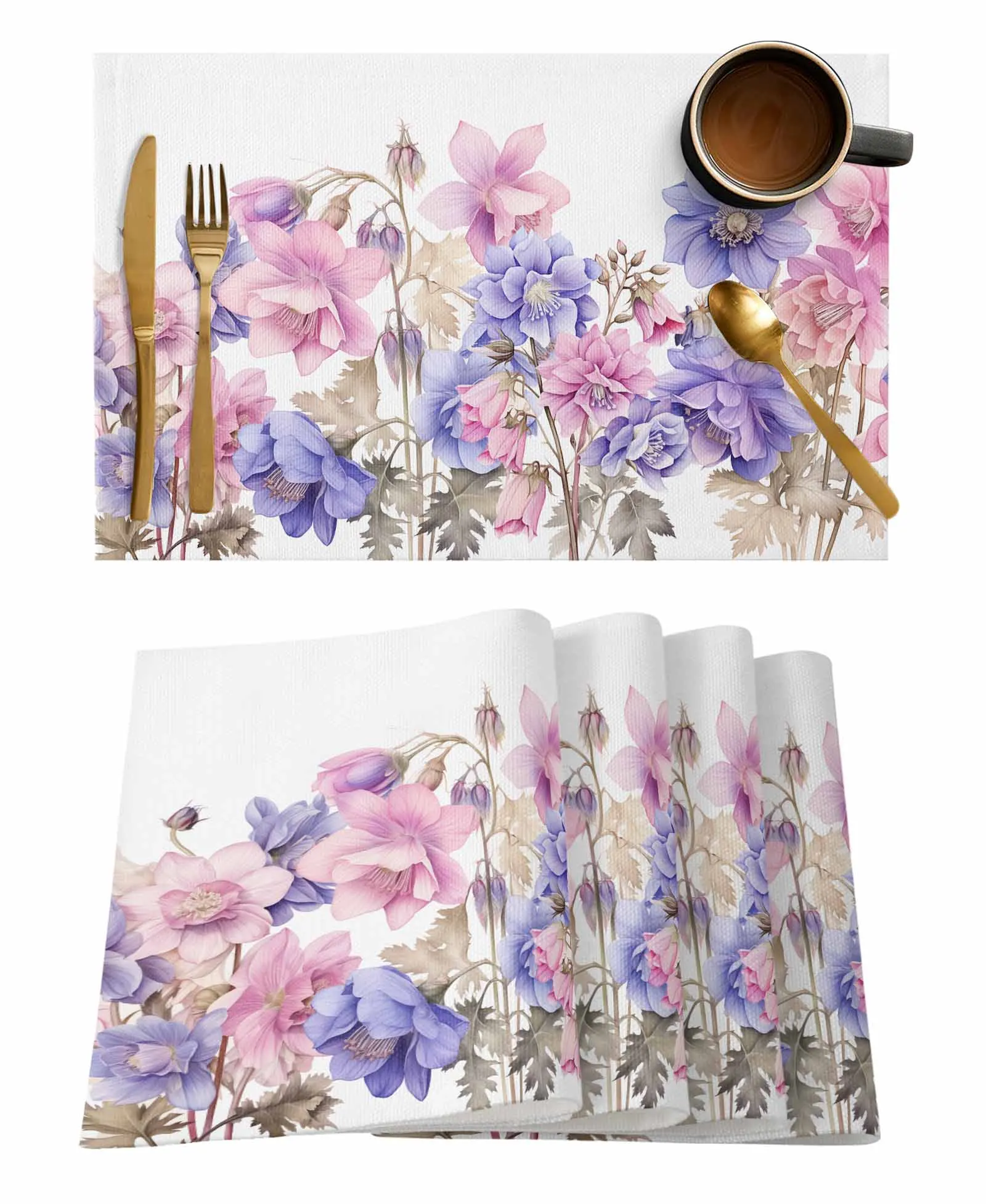 Spring Flower Watercolor Countryside Placemat Wedding Party Dining Decor Linen Table Mat Kitchen Accessories Table Napkin