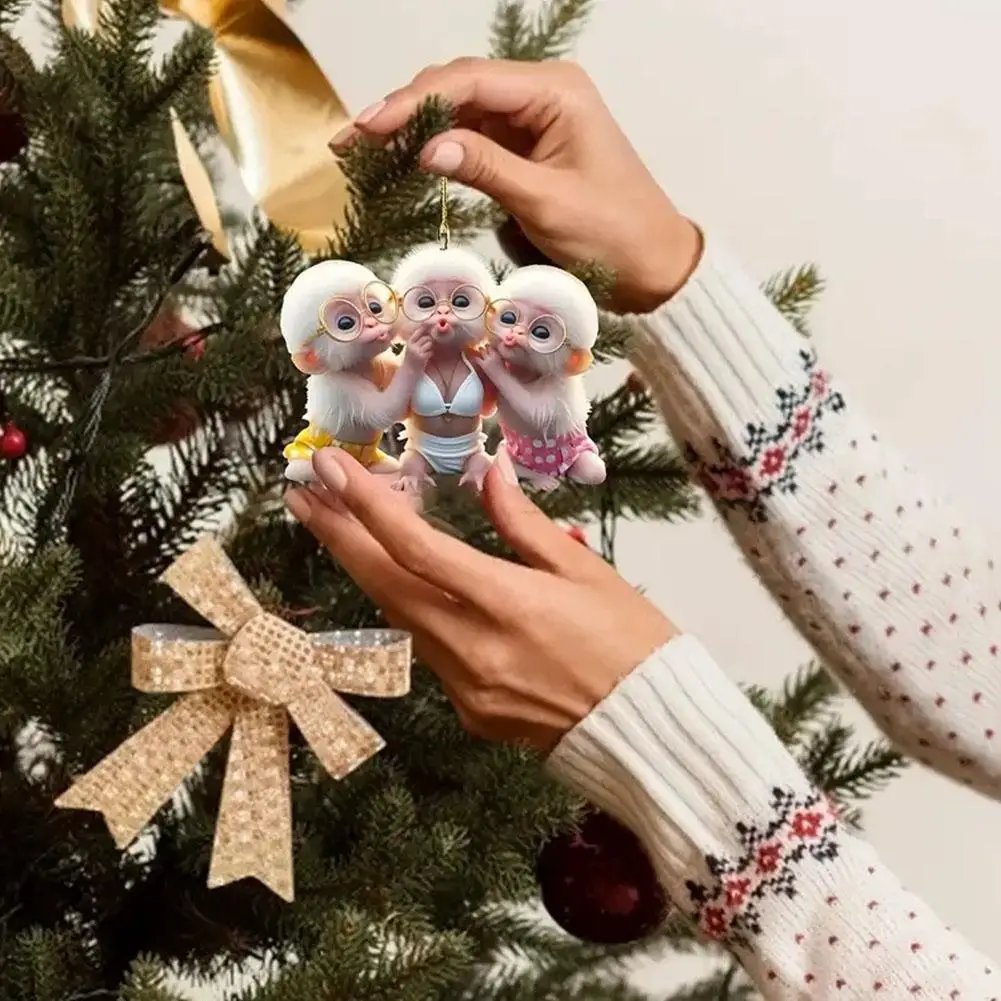 2D Acrylic Monkey Pendant Personalized Decor Pendant Christmas Monkey Pendant Acrylic Ornament for Car Cartoon Xmas Tree Decor - Image 4