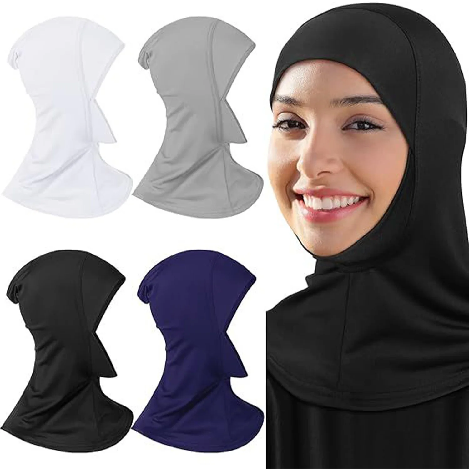 2024 Modal Hijab Cap Adjustable Muslim Stretchy Turban Full Cover Shawl Cap Full Neck Coverage for Lady