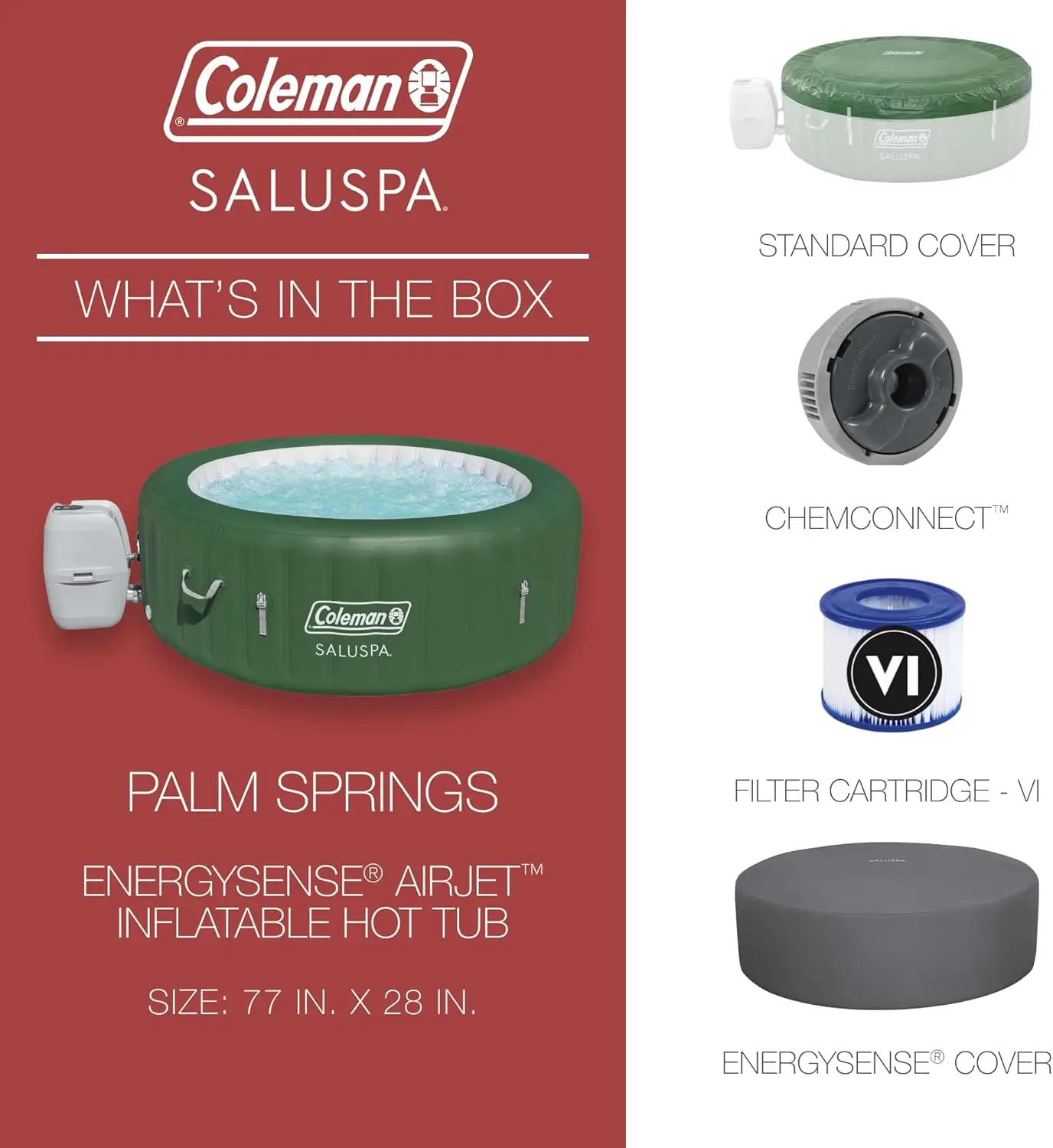 Coleman Palm Springs Energysense Airjet Inflatable Hot Tub Spa (77