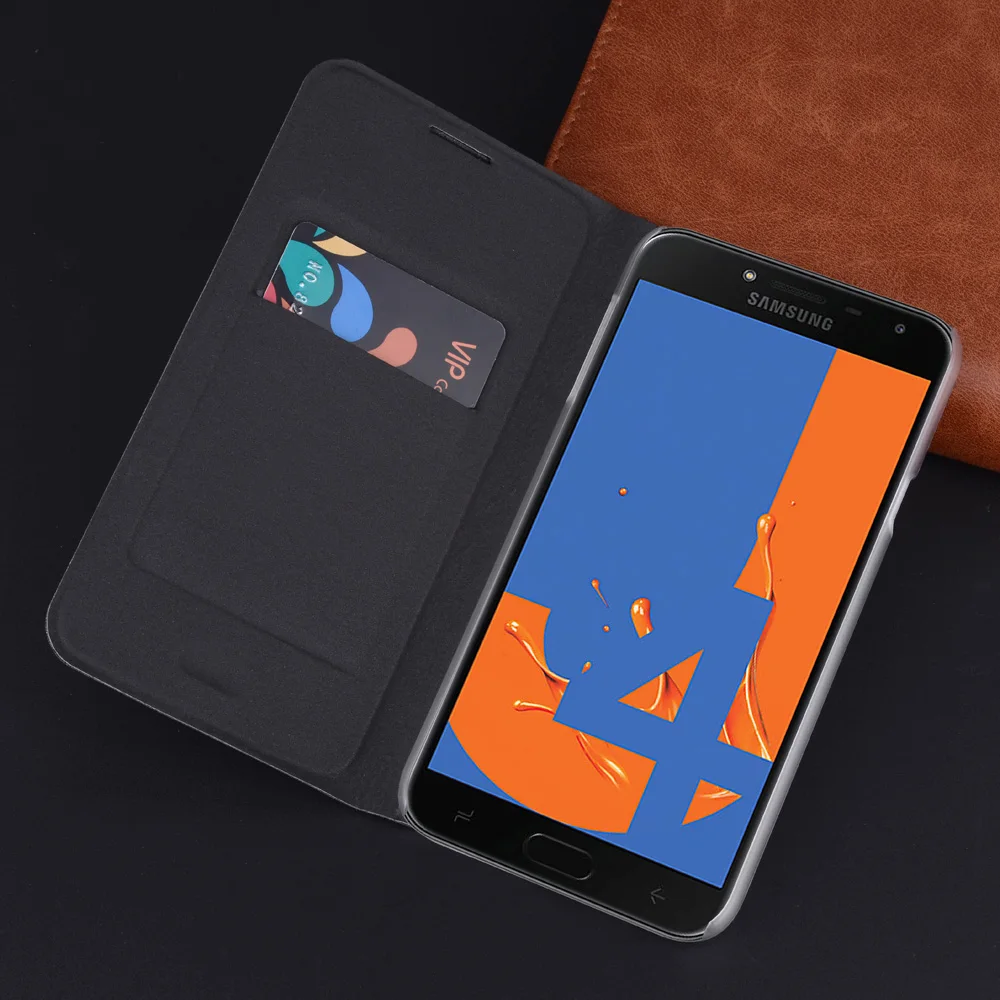 Flip Cover Leather Wallet Phone Case For Samsung Galaxy J4 2018 J 4 SM J400 J400F SM-J400 SM-J400F 360 Full Protective Case