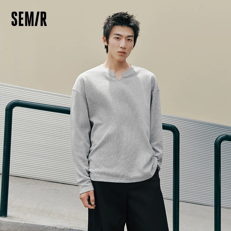 Semir Men Tshirt Long Sleeve Relaxed Small V Neck Basic Slight Loose Crew Neck Casual Autumn Top Daily Wear 2026