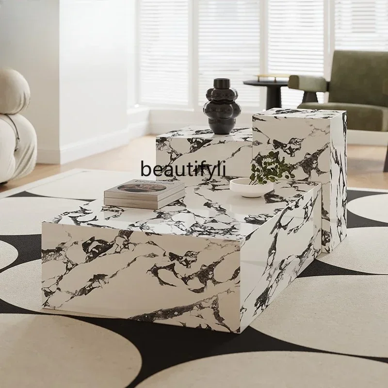 

Light luxury minimalist full rock slab coffee table small apartment living room size square coffee table