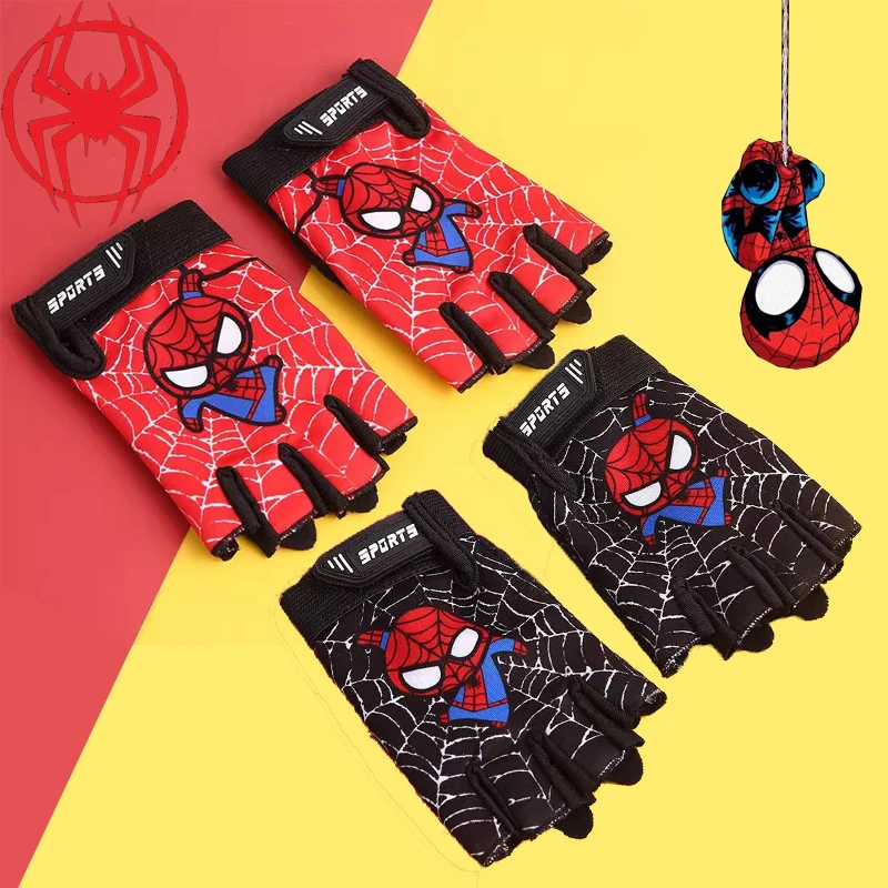 Disney Spidered Man Fashion Trend Children's Half Finger Gloves High Elasticity Bold Roller Skating Birthday Gift for Friends