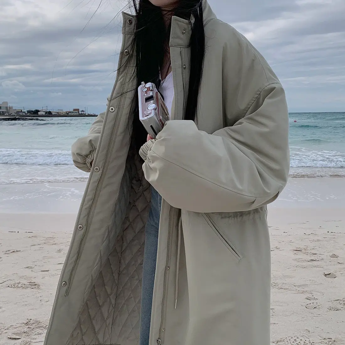 Women Parkas Long Coats Jackets Stand Collar Drawstring Coat Thick Warm Y2k Streetwear Jacket Work Outerwear Autumn Winter