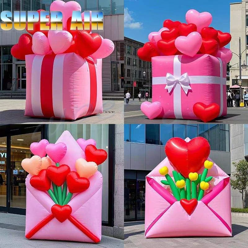 Lightweight Giant Pink Gift Box Inflatable Toy, Cartoon Style Commercial Inflatable Ornament for Supermarket Advertising Decorat
