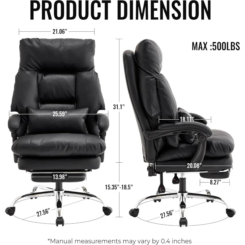 Office Chair with Footrest 500lbs,Reclining Leather Computer Chair for Heavy People, Big and Tall Comfy Executive Desk Chair wit