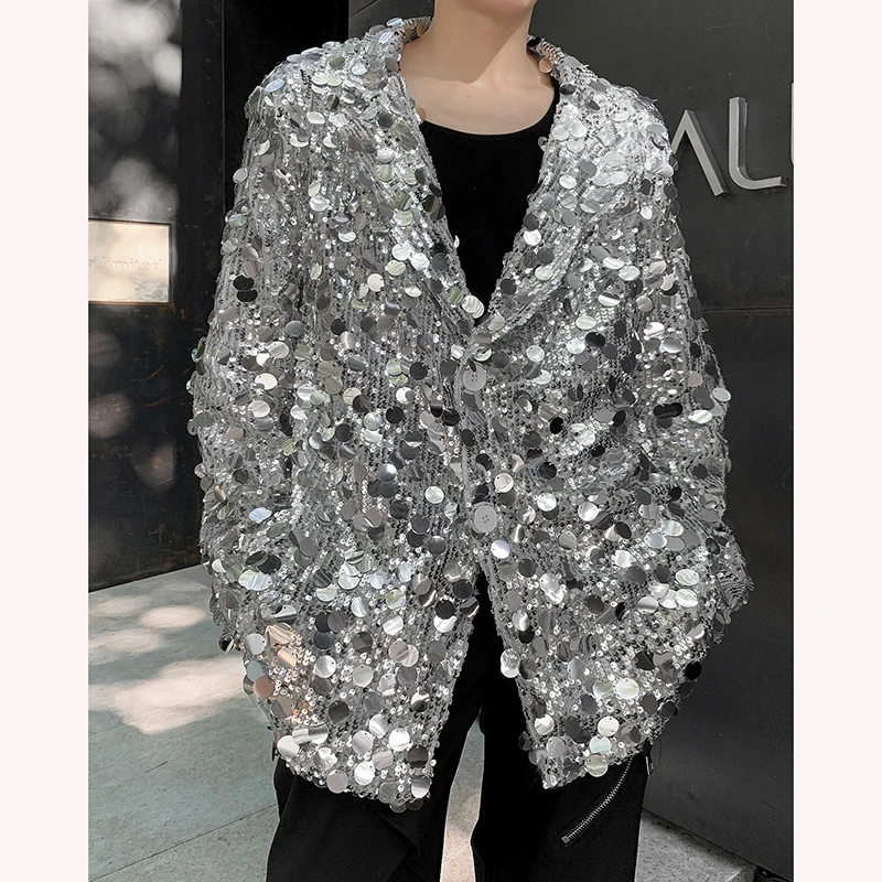 Sequin Coat Blazer Men Women Streetwear Fashion Show Hip Hop Loose Casual Retro Blazers Suit Jacket Singer Performance Costume