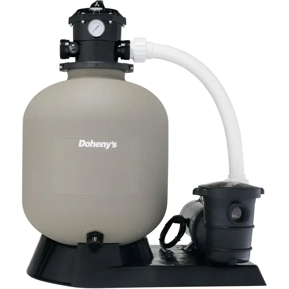 

24 Sand Filter System for Above-Ground Pools: 1.5 HP Pump, Large Filter Area, Durable Tank, 6-Position, with Base & Hose Kit