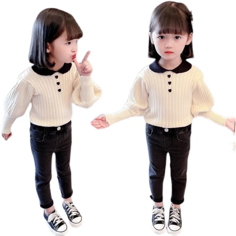 Autumn Children\'s Cute Fashion T-shirt Girl Baby Knit Sweater Sweater Spring Children\'s Long Sleeve Casual Versatile Clothing