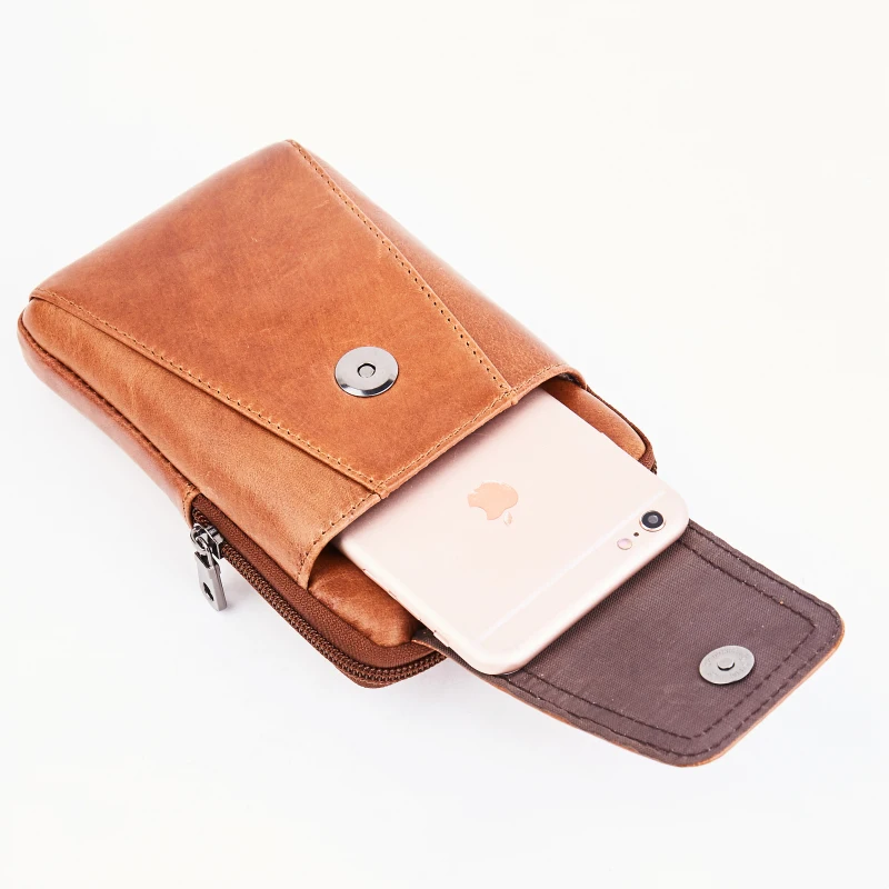 Funda para teléfono móvil de piel de vaca auténtica para hombre, funda para monedero, cigarrillo, dinero, cinturón de cadera, riñonera, regalo para