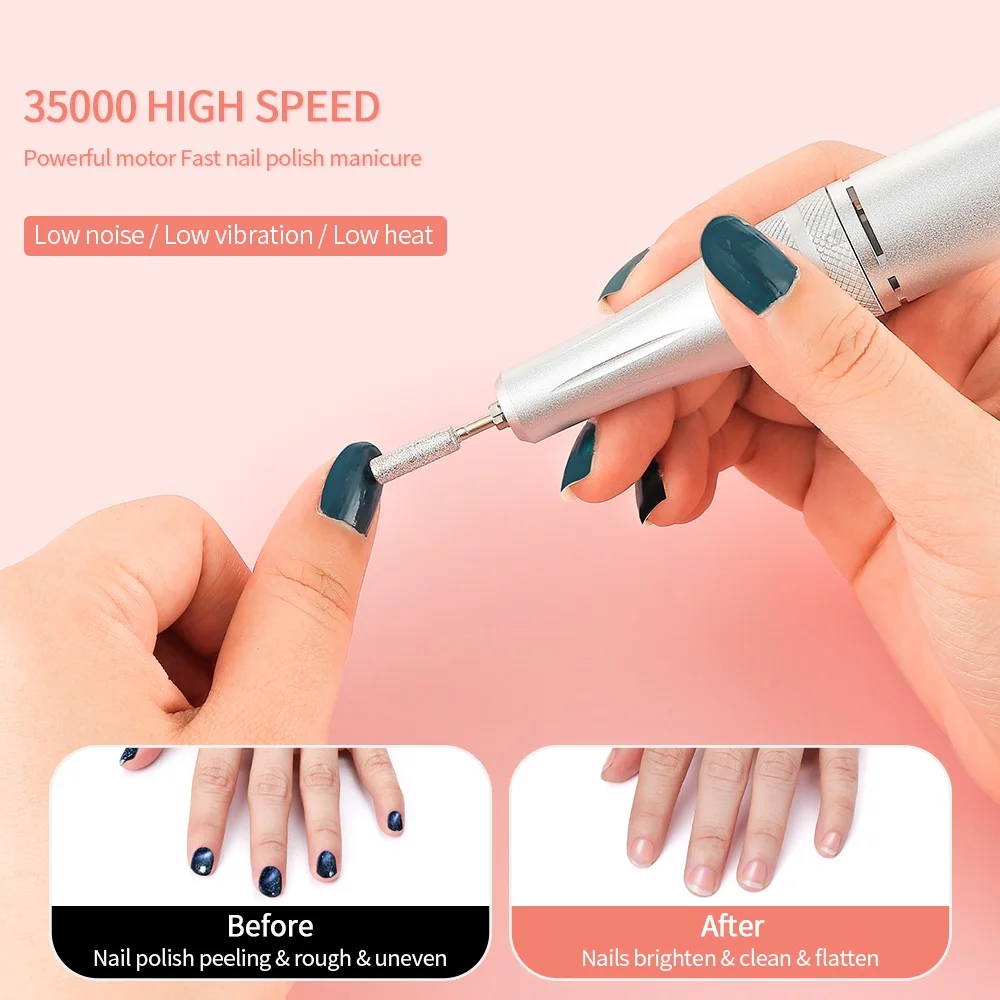 2 in 1 Wireless UV Nail Lamp Manicure Drill Grinder Machine 350000RPM Nail Gel File Polisher Nails Sander Fast Drying Nail Dryer