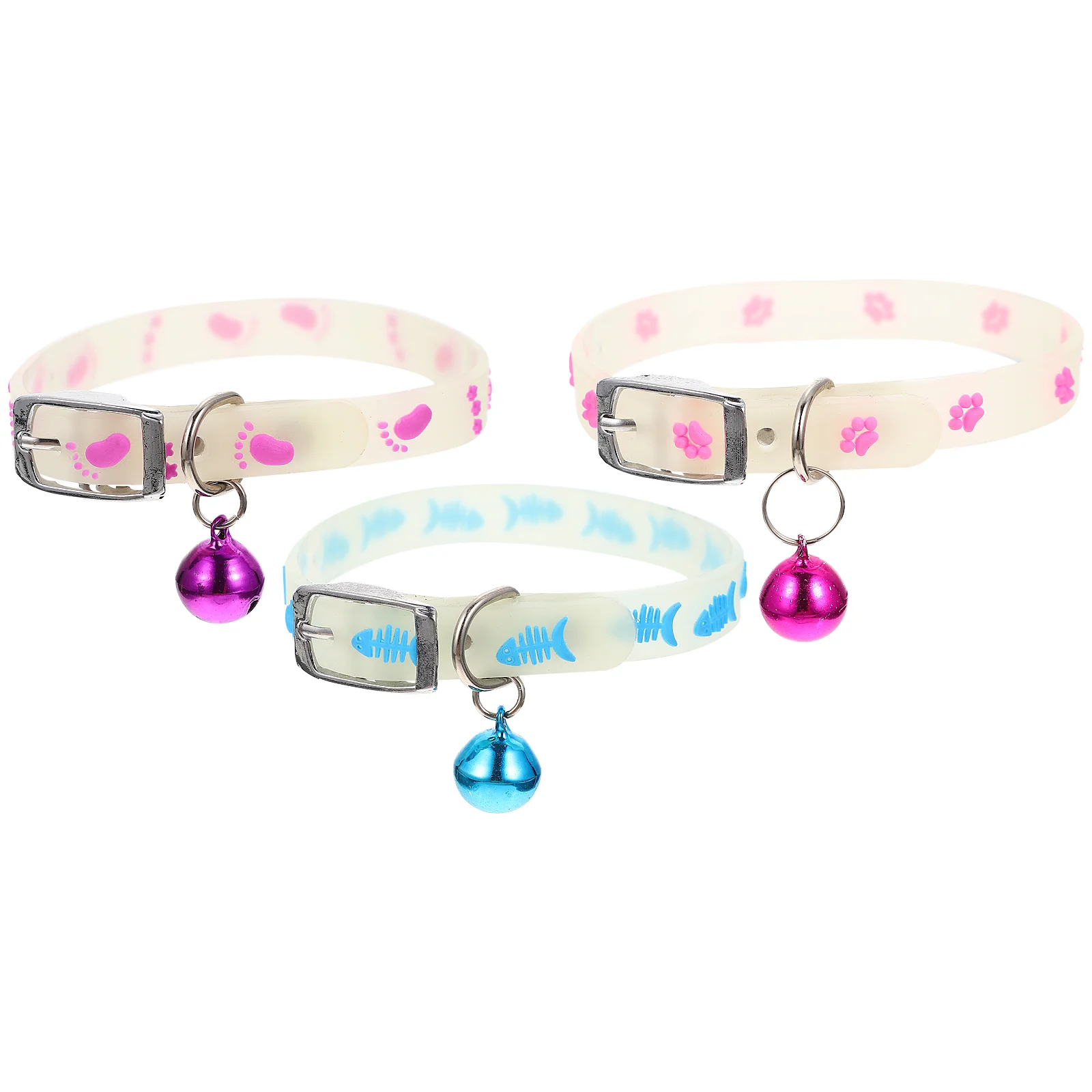 

3 Pcs Fluorescent Pet Collar Cat Dog Night Anti lost Bell Collars Random Color Fishbone Comfortable Skin