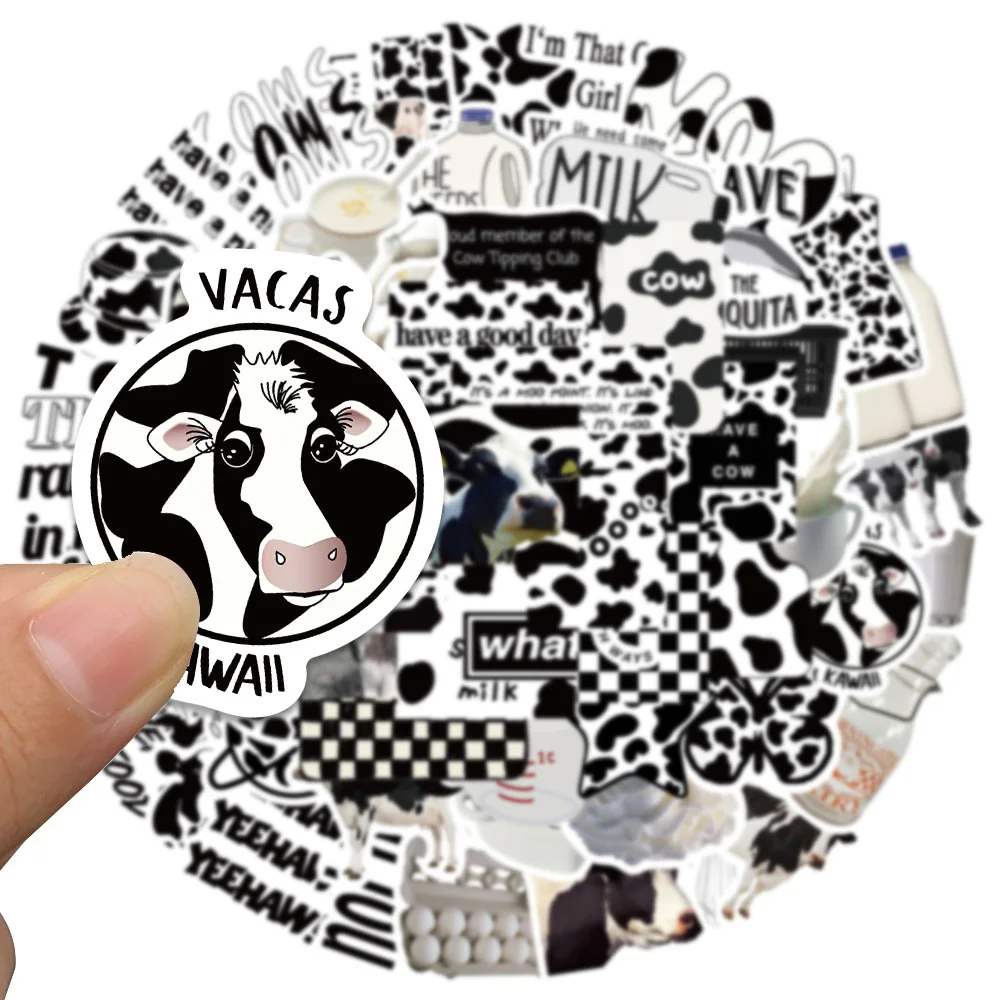 65PCS Ins Style Black White Check Cow Milk Stickers Aesthetic Car Motorcycle Luggage Guitar Skateboard Sticker Decal Sticker